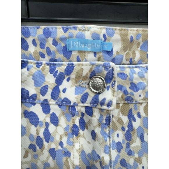 J.Mclaughlin Lexi Jeans Pants Womens 10 Watercolor Blue Tan White Print Stretch - Picture 5 of 10